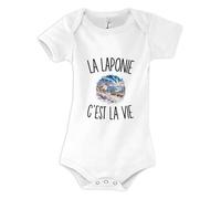 Planetee Body Bébé La Laponie c’est la vie | Coton Peigné Boutons Pression à l'Entrejambe 3-6 mois à 18-24 mois | Manches Courtes Fille Garçon Mixte | Cadeau Voyageur Voyageuse Naissance Baby Shower