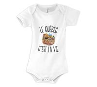 Planetee Body Bébé Le Québec c’est la vie | Coton Peigné Boutons Pression à l'Entrejambe 3-6 mois à 18-24 mois | Manches Courtes Fille Garçon Mixte | Cadeau Voyageur Voyageuse Naissance Baby Shower