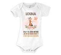 Planetee Body bébé Louna Cou Monté Girafe 3/6 mois Humour Naissance Cadeau Bébé Anniversaire Noël