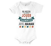 Planetee Body bébé Ma Mission Badminton avec Maman Humour Naissance Cadeau Bébé Anniversaire Noël
