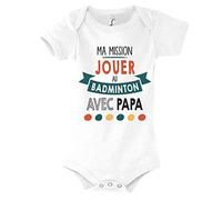 Planetee Body bébé Ma Mission Badminton avec Papa Humour Naissance Cadeau Bébé Anniversaire Noël