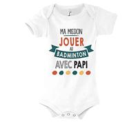 Planetee Body bébé Ma Mission Badminton avec Papi Humour Naissance Cadeau Bébé Anniversaire Noël
