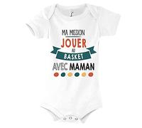 Planetee Body bébé Ma Mission Basket avec Maman Humour Naissance Cadeau Bébé Anniversaire Noël