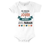 Planetee Body bébé Ma Mission Basket avec Parrain Humour Naissance Cadeau Bébé Anniversaire Noël