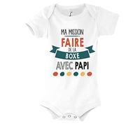 Planetee Body bébé Ma Mission Boxe avec Papi Humour Naissance Cadeau Bébé Anniversaire Noël