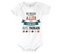 Planetee Body bébé Ma Mission Chasse avec Parrain Humour Naissance Cadeau Bébé Anniversaire Noël