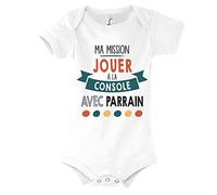 Planetee Body bébé Ma Mission Console avec Parrain Humour Naissance Cadeau Bébé Anniversaire Noël