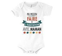 Planetee Body bébé Ma Mission Équitation avec Maman Humour Naissance Cadeau Bébé Anniversaire Noël