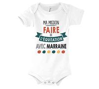 Planetee Body bébé Ma Mission Équitation avec Marraine Humour Naissance Cadeau Bébé Anniversaire Noël