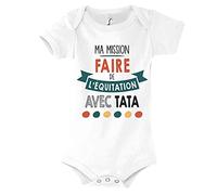 Planetee Body bébé Ma Mission Équitation avec Tata Humour Naissance Cadeau Bébé Anniversaire Noël