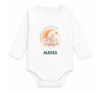 Planetee Body Bébé Manches Longues Alexia Adorable Bébé Lapin | Coton 170 g/m² Blanc 3 mois à 18 mois | Fille Garçon Mixte | Cadeau Naissance Baby Shower Bapteme