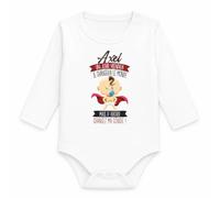 Planetee Body Bébé Manches Longues Axel Un Jour Je Changerai le Monde, mais d'Abord Changez ma Couche ! | Super-Héros | Coton 170 g/m² Blanc 3 mois à 18 mois | Bébé Fille Garçon Mixte