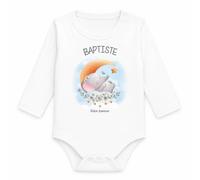 Planetee Body Bébé Manches Longues Baptiste Bébé d'Amour Éléphant | Coton 170 g/m² Blanc 3 mois à 18 mois | Fille Garçon Mixte | Cadeau Naissance Baby Shower Bapteme
