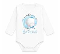 Planetee Body Bébé Manches Longues Cet Adorable Petit Être s'appelle Mathieu | Éléphant | Coton 170 g/m² Blanc 3 mois à 18 mois | Bébé Fille Garçon Mixte | Cadeau Naissance Baby Shower Bapteme