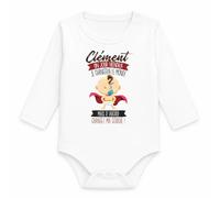 Planetee Body Bébé Manches Longues Clement Un Jour Je Changerai le Monde, mais d'Abord Changez ma Couche ! | Super-Héros | Coton 170 g/m² Blanc 3 mois à 18 mois | Bébé Fille Garçon Mixte