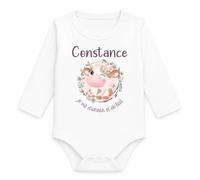 Planetee Body Bébé Manches Longues Constance Je Vis d'Amour et de Lait | Vache | Coton 170 g/m² Blanc 3 mois à 18 mois | Bébé Fille Garçon Mixte | Cadeau Naissance Baby Shower Bapteme