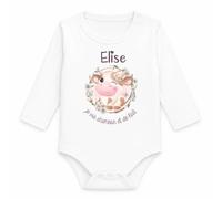 Planetee Body Bébé Manches Longues Élise Je Vis d'Amour et de Lait | Vache | Coton 170 g/m² Blanc 3 mois à 18 mois | Bébé Fille Garçon Mixte | Cadeau Naissance Baby Shower Bapteme