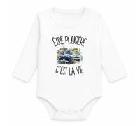 Planetee Body Bébé Manches Longues Être policière c'est la vie | Coton 170 g/m² Blanc 3 mois à 18 mois | Bébé Fille Garçon Mixte | Cadeau Agent de la Force Publique Naissance Baby Shower Bapteme