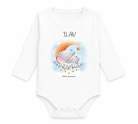 Planetee Body Bébé Manches Longues Ilan Bébé d'Amour Éléphant | Coton 170 g/m² Blanc 3 mois à 18 mois | Fille Garçon Mixte | Cadeau Naissance Baby Shower Bapteme