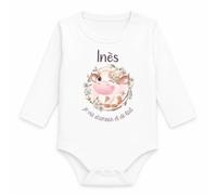 Planetee Body Bébé Manches Longues Inès Je Vis d'Amour et de Lait | Vache | Coton 170 g/m² Blanc 3 mois à 18 mois | Bébé Fille Garçon Mixte | Cadeau Naissance Baby Shower Bapteme