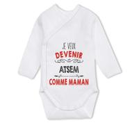Planetee Body bébé manches longues Je veux devenir Atsem comme Maman 0-3 mois Coton - Cadeau Naissance Nourrisson Baby Shower