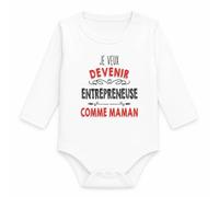 Planetee Body Bébé Manches Longues Je Veux Devenir Entrepreneuse comme Maman | Coton 170 g/m² Blanc 3 mois à 18 mois | Bébé Fille Garçon Mixte | Cadeau Naissance Baby Shower Bapteme