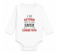 Planetee Body Bébé Manches Longues Je Veux Devenir Surfeur comme Papa | Coton 170 g/m² Blanc 3 mois à 18 mois | Bébé Fille Garçon Mixte | Cadeau Naissance Baby Shower Bapteme