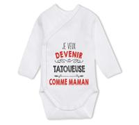 Planetee Body bébé manches longues Je veux devenir tatoueuse comme Maman 6-12 mois Coton - Cadeau Naissance Nourrisson Baby Shower