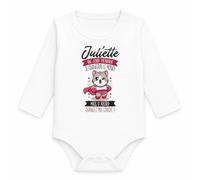 Planetee Body Bébé Manches Longues Juliette Un Jour Je Changerai le Monde, mais d'Abord Changez ma Couche ! | Super-Héroïne | Coton 170 g/m² Blanc 3 mois à 18 mois | Bébé Fille Garçon Mixte
