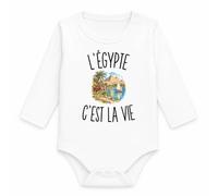 Planetee Body Bébé Manches Longues L’Égypte c’est la vie | Coton 170 g/m² Blanc 3 mois à 18 mois | Bébé Fille Garçon Mixte | Cadeau Voyageur Voyageuse Naissance Baby Shower Bapteme