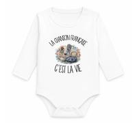 Planetee Body Bébé Manches Longues La chanson française c'est la vie | Coton 170 g/m² Blanc 3 mois à 18 mois | Bébé Fille Garçon Mixte