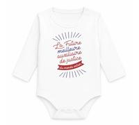 Planetee Body Bébé Manches Longues La Future Meilleure Auxiliaire de Justice du Monde Entier | Coton 170 g/m² Blanc 3 mois à 18 mois | Bébé Fille Garçon Mixte | Cadeau Naissance Baby Shower Bapteme