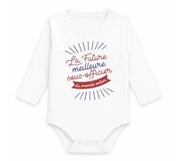Planetee Body Bébé Manches Longues La Future Meilleure Sous-officier du Monde Entier | Coton 170 g/m² Blanc 3 mois à 18 mois | Bébé Fille Garçon Mixte | Cadeau Naissance Baby Shower Bapteme