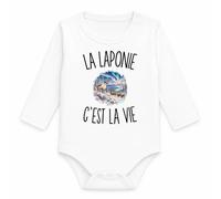 Planetee Body Bébé Manches Longues La Laponie c’est la vie | Coton 170 g/m² Blanc 3 mois à 18 mois | Bébé Fille Garçon Mixte | Cadeau Voyageur Voyageuse Naissance Baby Shower Bapteme