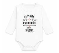 Planetee Body Bébé Manches Longues La Petite Préférée de sa Cousine | Coton 170 g/m² Blanc 3 mois à 18 mois | Bébé Fille Garçon Mixte | Cadeau Naissance Baby Shower Bapteme