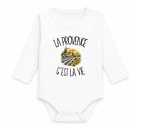 Planetee Body Bébé Manches Longues La Provence c'est la vie | Coton 170 g/m² Blanc 3 mois à 18 mois | Bébé Fille Garçon Mixte | Cadeau Provençal Provençale Naissance Baby Shower Bapteme
