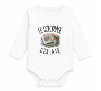Planetee Body Bébé Manches Longues Le coloriage c'est la vie | Coton 170 g/m² Blanc 3 mois à 18 mois | Bébé Fille Garçon Mixte | Cadeau Coloriste Naissance Baby Shower Bapteme