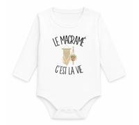Planetee Body Bébé Manches Longues Le macramé c'est la vie | Coton 170 g/m² Blanc 3 mois à 18 mois | Bébé Fille Garçon Mixte | Cadeau Créatrice Naissance Baby Shower Bapteme