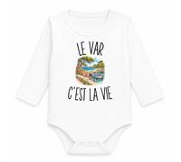Planetee Body Bébé Manches Longues Le Var c’est la vie | Coton 170 g/m² Blanc 3 mois à 18 mois | Bébé Fille Garçon Mixte | Cadeau Naissance Baby Shower Bapteme
