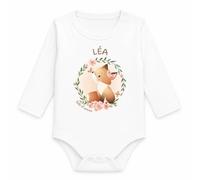 Planetee Body Bébé Manches Longues Léa Bébé d'Amour Renard | Coton 170 g/m² Blanc 3 mois à 18 mois | Fille Garçon Mixte | Cadeau Naissance Baby Shower Bapteme