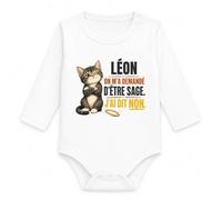 Planetee Body Bébé Manches Longues Léon | Coton 170 g/m² Blanc 3 mois à 18 mois | Bébé Fille Garçon Mixte | Cadeau Naissance Baby Shower Bapteme