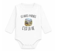 Planetee Body Bébé Manches Longues Les Hautes-Pyrénées c’est la vie | Coton 170 g/m² Blanc 3 mois à 18 mois | Bébé Fille Garçon Mixte | Cadeau Naissance Baby Shower Bapteme