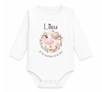 Planetee Body Bébé Manches Longues Lilou Je Vis d'Amour et de Lait | Vache | Coton 170 g/m² Blanc 3 mois à 18 mois | Bébé Fille Garçon Mixte | Cadeau Naissance Baby Shower Bapteme