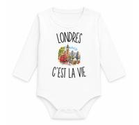 Planetee Body Bébé Manches Longues Londres c’est la vie | Coton 170 g/m² Blanc 3 mois à 18 mois | Bébé Fille Garçon Mixte | Cadeau Voyageur Voyageuse Naissance Baby Shower Bapteme