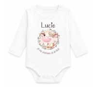 Planetee Body Bébé Manches Longues Lucie Je Vis d'Amour et de Lait | Vache | Coton 170 g/m² Blanc 3 mois à 18 mois | Bébé Fille Garçon Mixte | Cadeau Naissance Baby Shower Bapteme