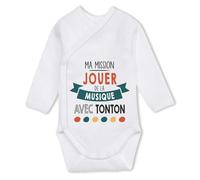 Planetee Body bébé manches longues Ma mission Musique avec Tonton 0-3 mois Coton - Cadeau Naissance Nourrisson Baby Shower