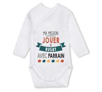 Planetee Body bébé manches longues Ma mission Rugby avec Parrain 0-3 mois Coton - Cadeau Naissance Nourrisson Baby Shower
