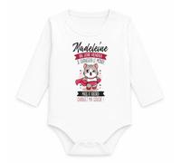 Planetee Body Bébé Manches Longues Madeleine Un Jour Je Changerai le Monde, mais d'Abord Changez ma Couche ! | Super-Héroïne | Coton 170 g/m² Blanc 3 mois à 18 mois | Bébé Fille Garçon Mixte