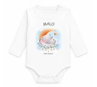 Planetee Body Bébé Manches Longues Malo Bébé d'Amour Éléphant | Coton 170 g/m² Blanc 3 mois à 18 mois | Fille Garçon Mixte | Cadeau Naissance Baby Shower Bapteme