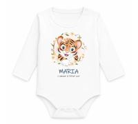 Planetee Body Bébé Manches Longues Maria L'Amour à l'État Pur | Tigre | Coton 170 g/m² Blanc 3 mois à 18 mois | Bébé Fille Garçon Mixte | Cadeau Naissance Baby Shower Bapteme